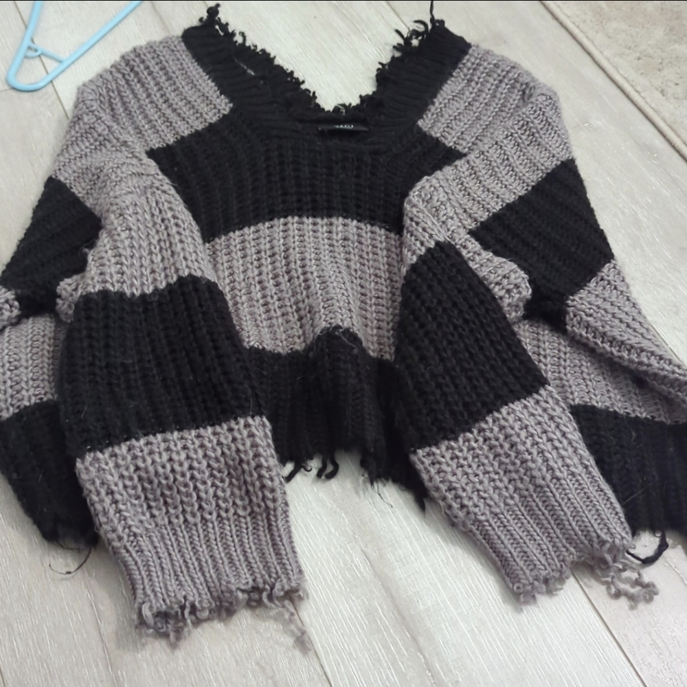 Vici Striped Distressed Sweater
